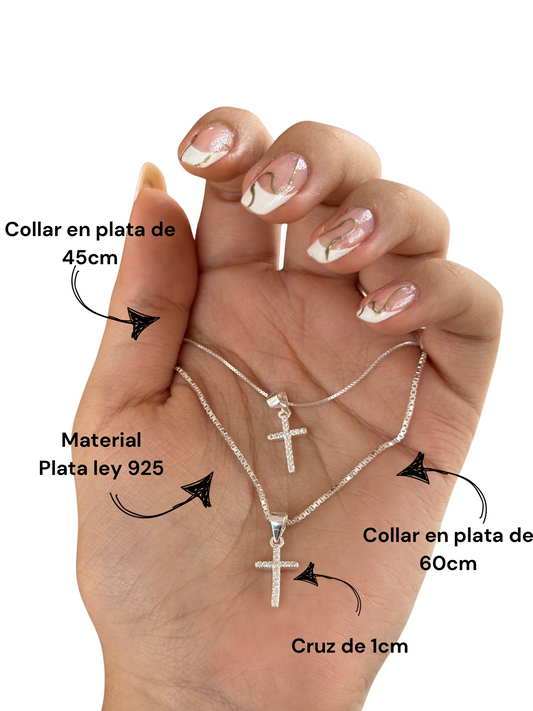 Cadenas en plata con dije cruz para pareja