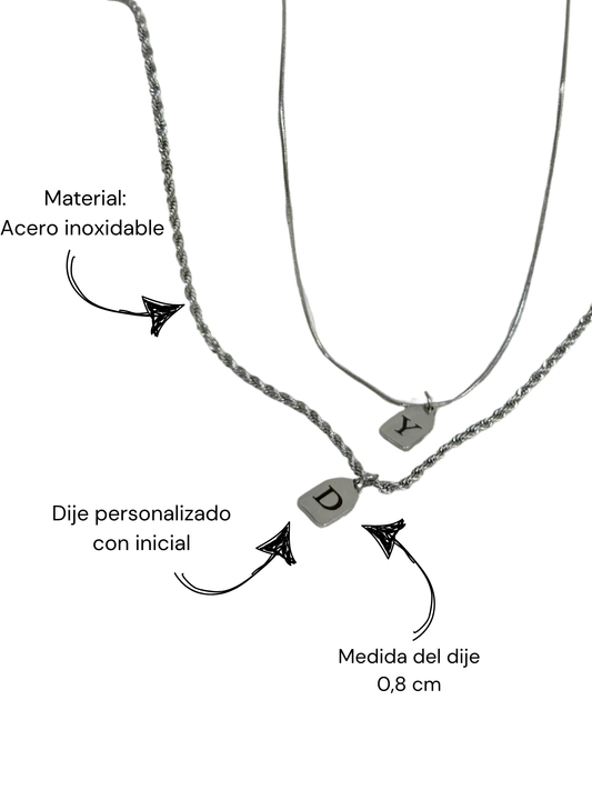 Cadenas con dijes mini personalizada con tu inicial plateada