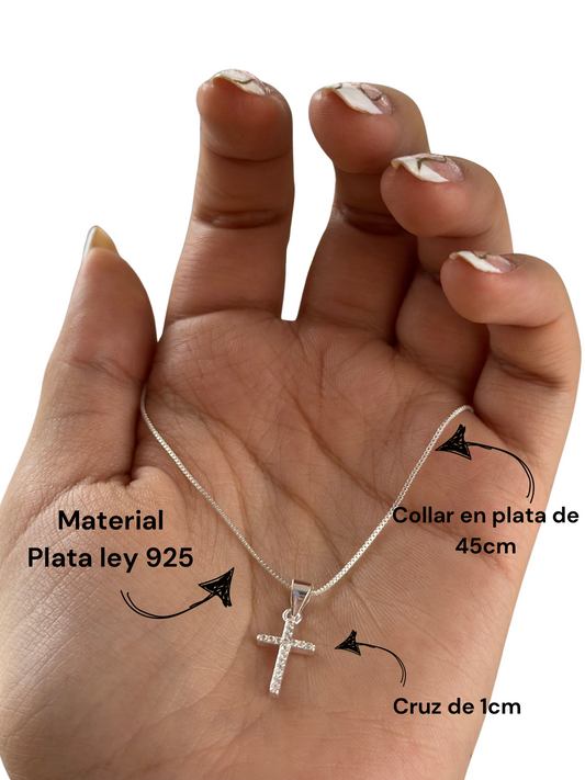 Cadena en plata con dije de cruz para dama