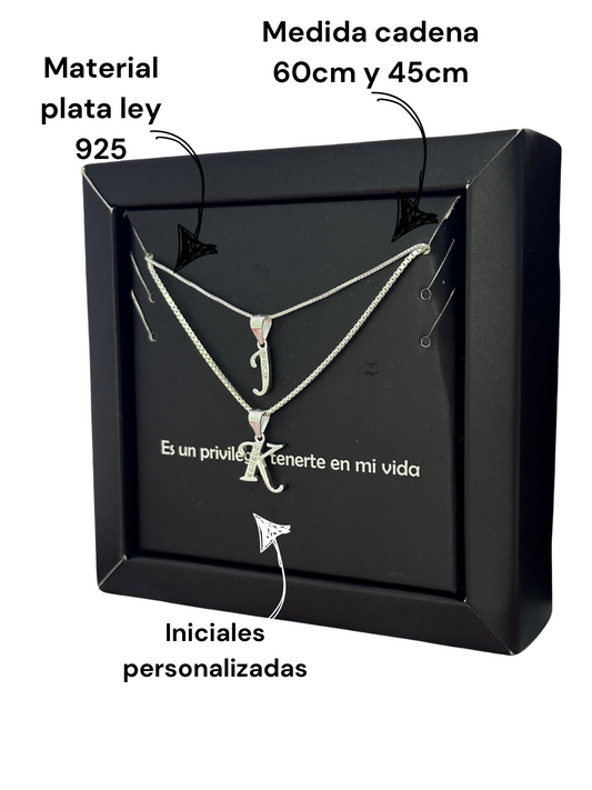 Cadena en plata para pareja con inicial (las dos cadena )
