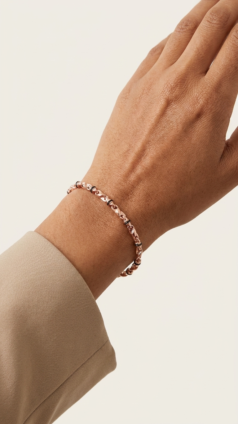 Pulsera rústica en color oro rosa 18k
