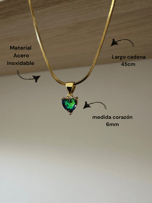 Cadena con dije en forma de corazón swarovski verde - Extravaganza accesorios