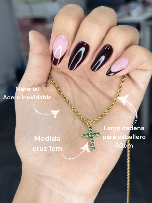 Cadena y dije de cruz con circones verde (hombre) - Extravaganza accesorios