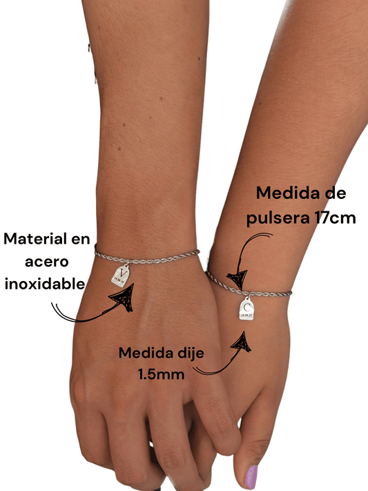 Pulseras lazo plateado para pareja con dije mini - Extravaganza accesorios