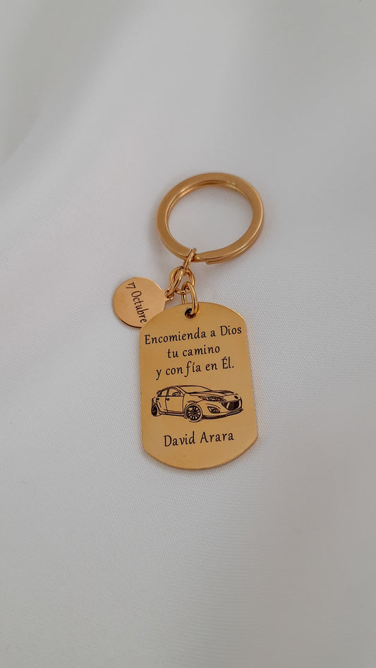 Llavero con placa plateada para carro - Extravaganza accesorios