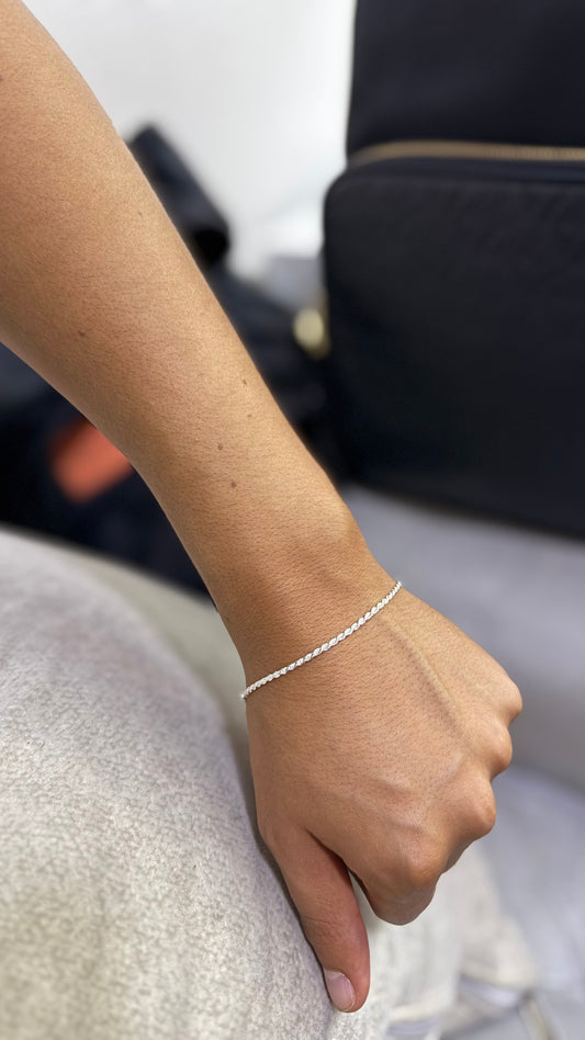 Pulsera tejido lazo en plata para hombre