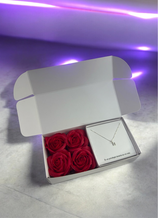 Combo rosas eternas y cadena en plata con inicial