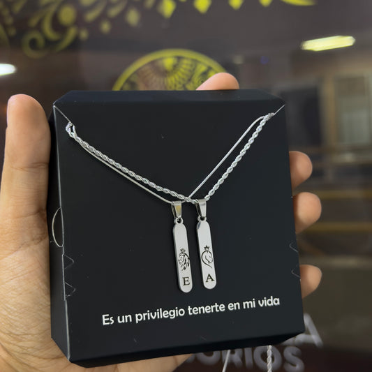 Cadenas con dije largo personalizado color plateado