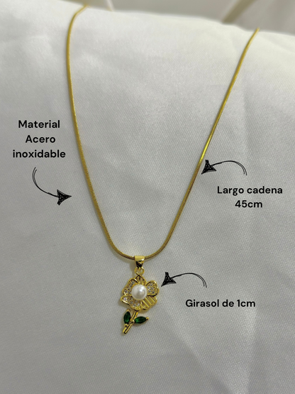 Cadena flor en acero dama