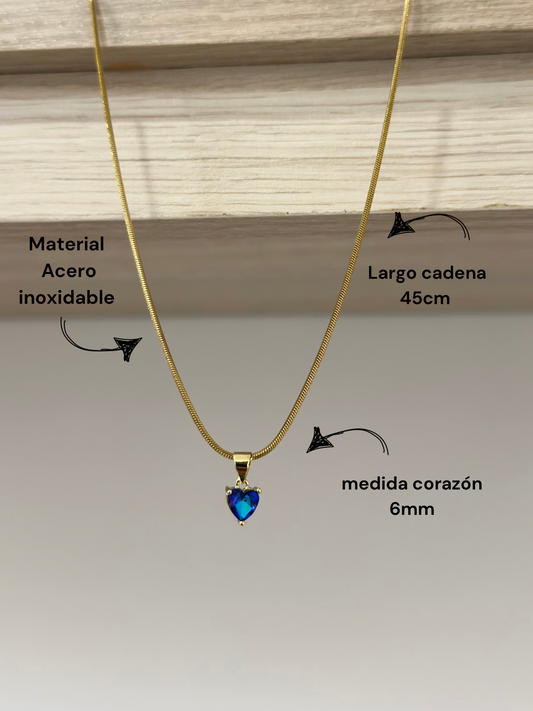 Cadena con dije en forma de corazón swarovski azul