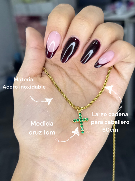 Cadena y dije de cruz con circones verde (hombre)