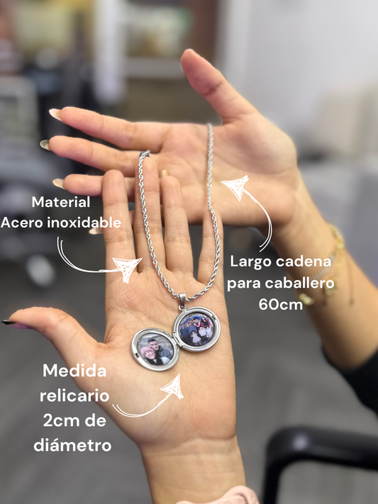 Cadena con relicario redondo (plateado)