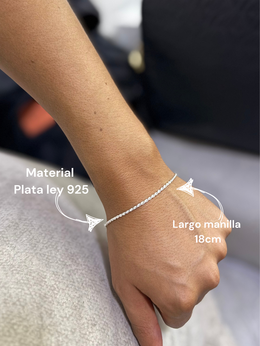 Pulsera tejido lazo en plata para hombre 18.5 Cm de largo