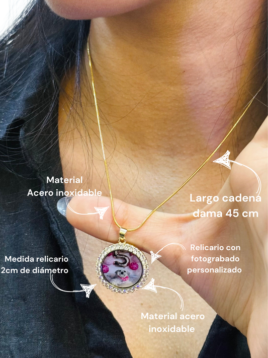 Cadena en acero inoxidable con dije redondo  personalizado con foto