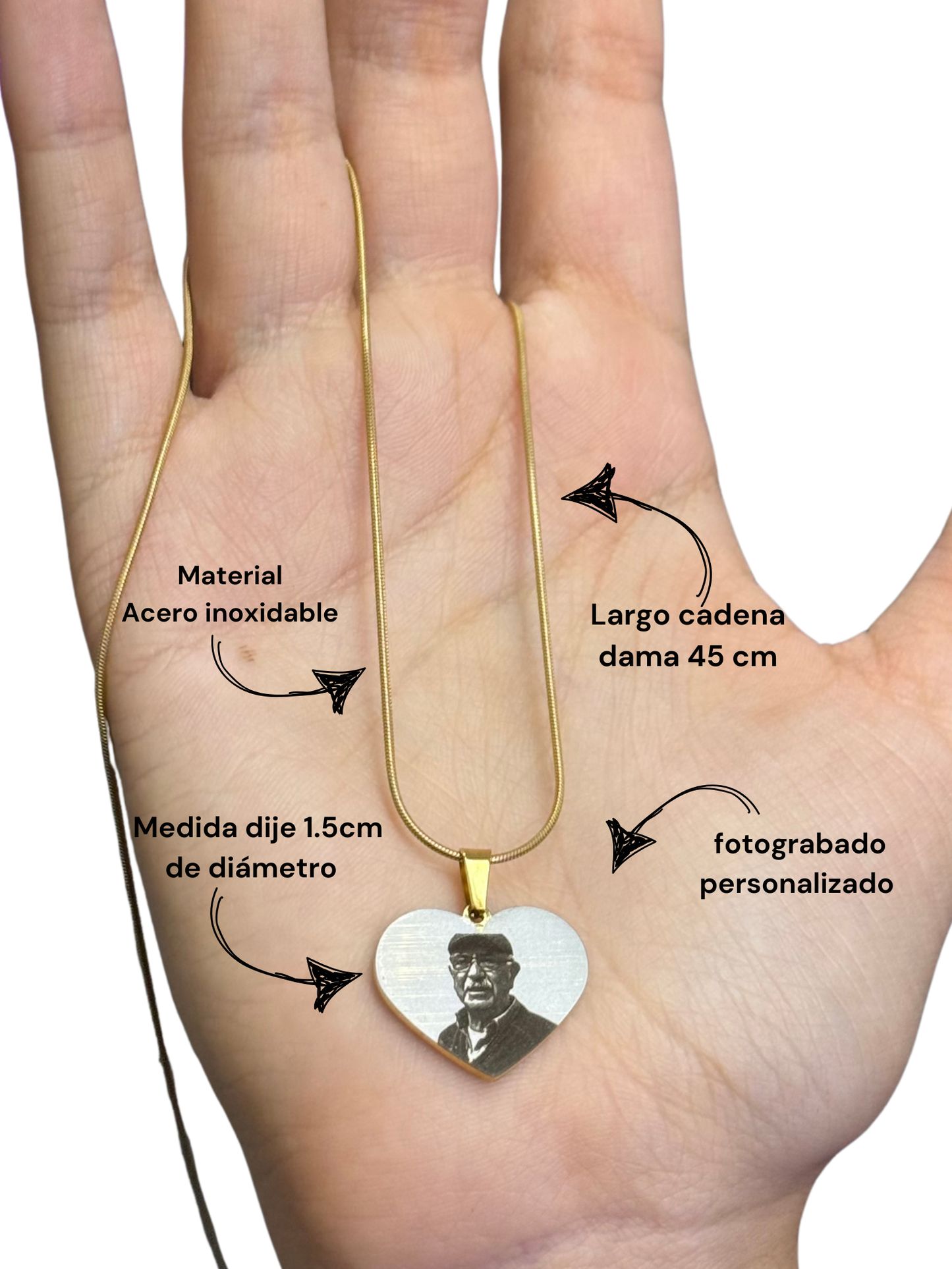 Cadena y dije corazón personalizado con foto