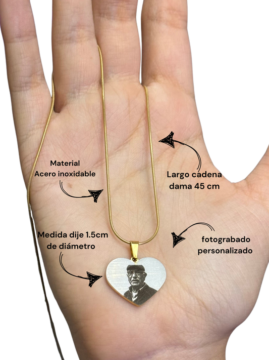 Cadena y dije corazón personalizado con foto