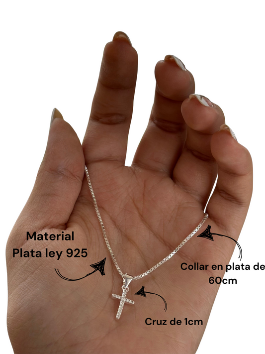 Cadena en plata con dije cruz para caballero