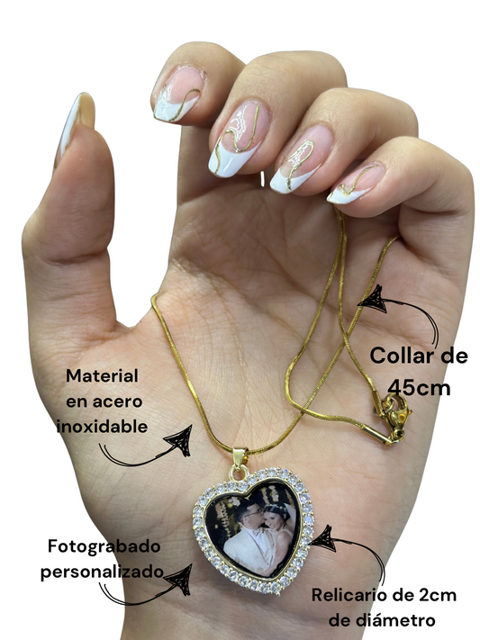 Cadena y dije corazon personalizado con foto