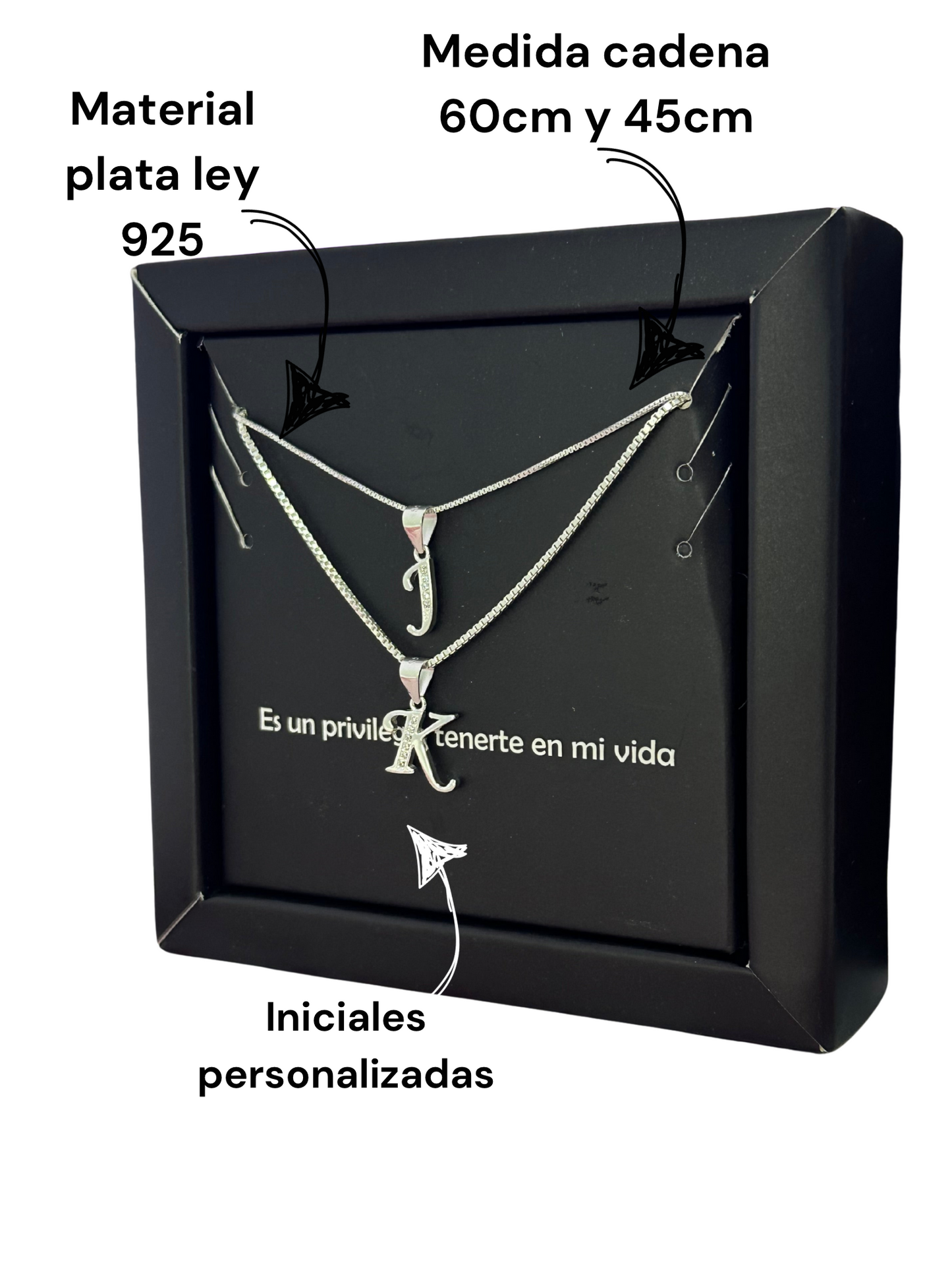 Cadena en plata para pareja con inicial (las dos cadena )