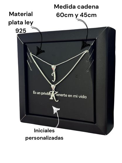 Cadena en plata para pareja con inicial (las dos cadena )