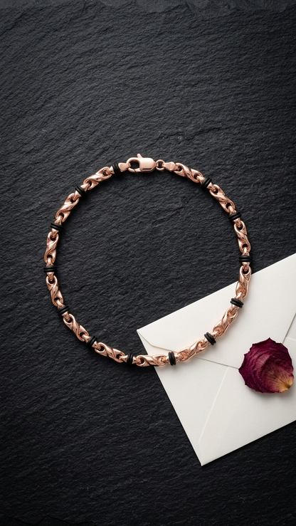 Pulsera rústica en color oro rosa 18k