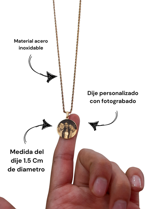 Cadena recuerdo con dije grabado a láser 60 cm