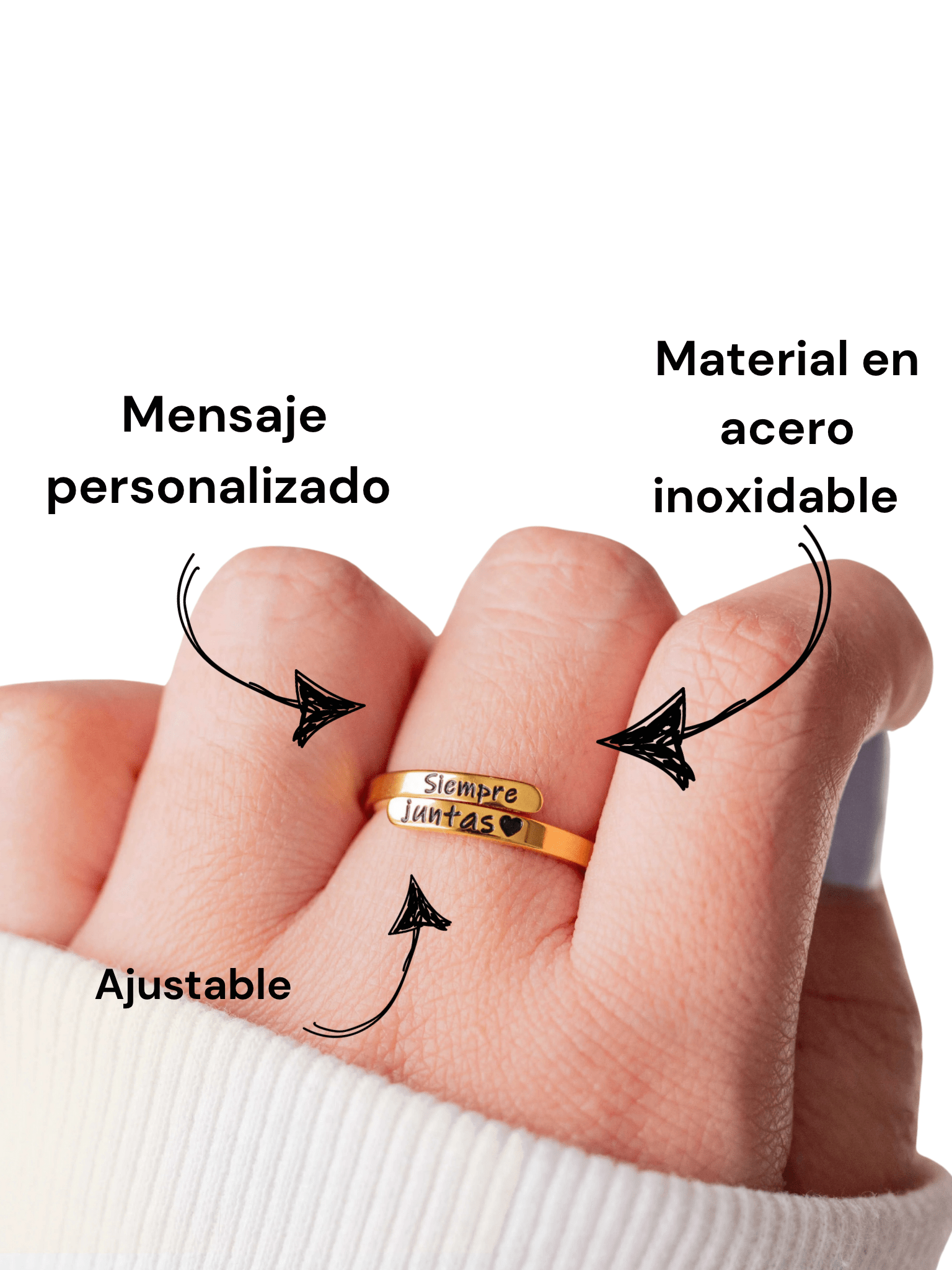 Anillo ajustable personalizado en acero inoxidable - Extravaganza accesorios