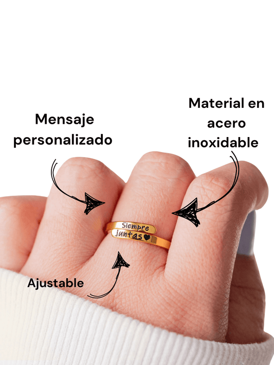 Anillo ajustable personalizado en acero inoxidable - Extravaganza accesorios