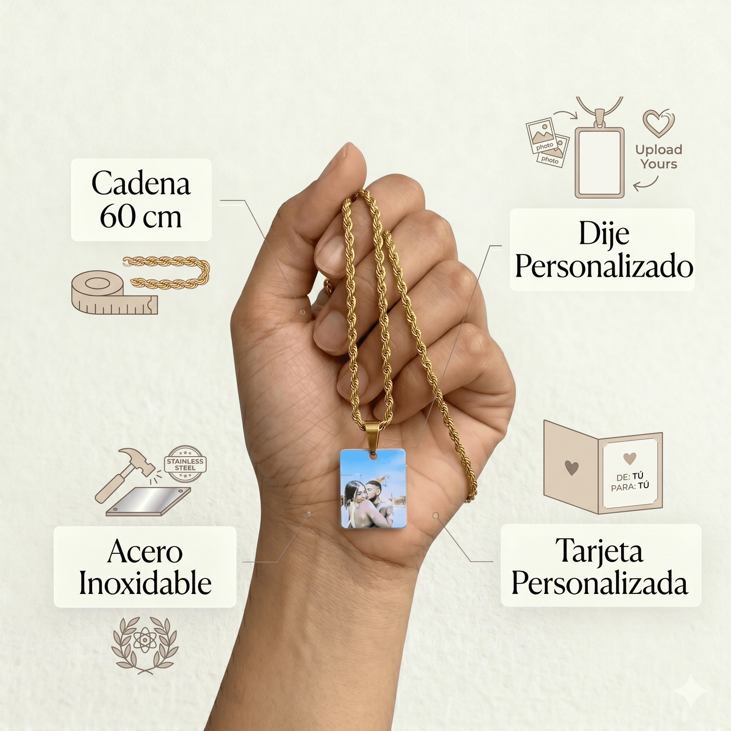 Cadena recuerdo con dije cuadrado - Extravaganza accesorios
