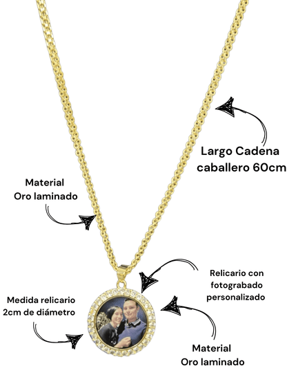 Cadena y dije circular en oro laminado personalizado con foto - Extravaganza accesorios