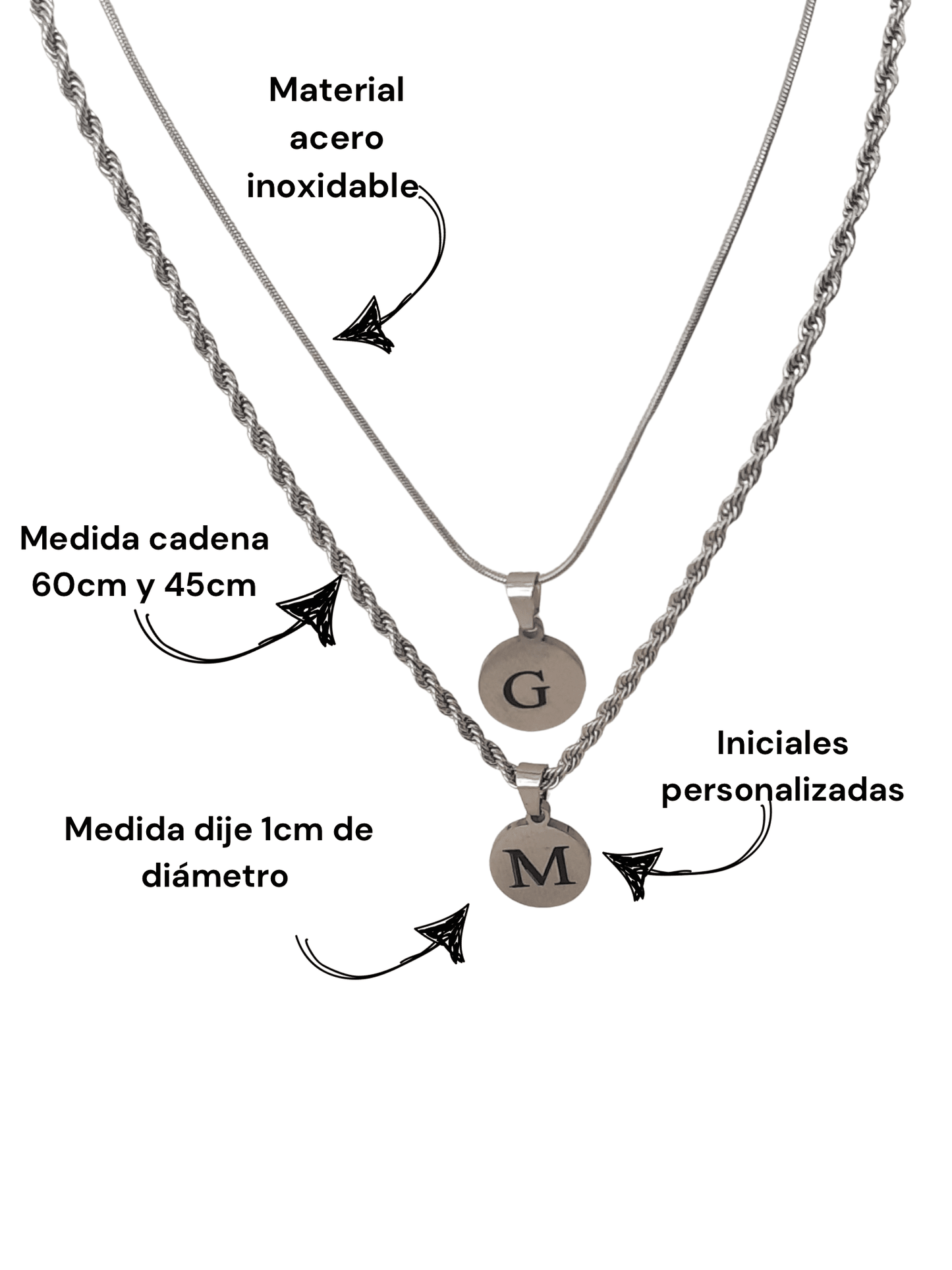 Cadenas personalizada con dije redondo 1 cm (plateado) - Extravaganza accesorios