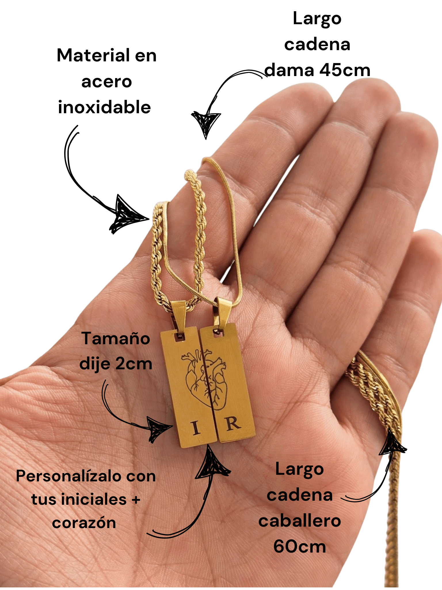 Cadenas personalizadas con dije largo corazón dorado - Extravaganza accesorios